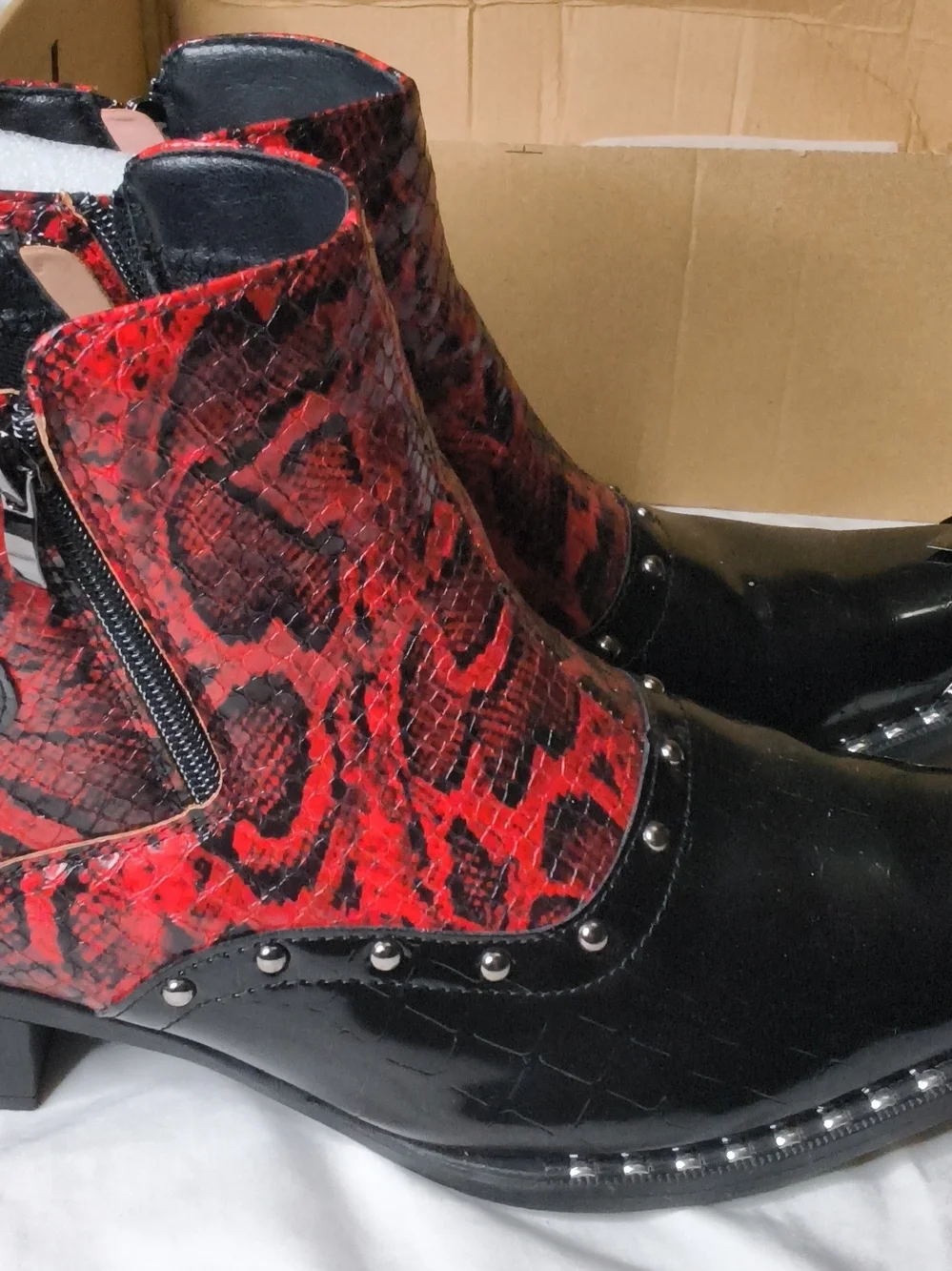 Red Snakeskin and Black Patent Men's Ankle Boots